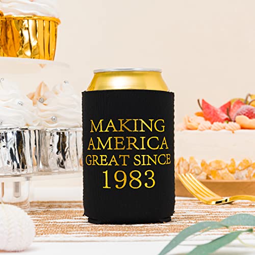  40th Birthday Beer Sleeve, 40th Birthday Can Cooler Insulated Covers, 40th Birthday Decorations Black Gold Making Great Since 1983, Neoprene Coolers For Soda, Beer, Can Beverage, 12 Pcs