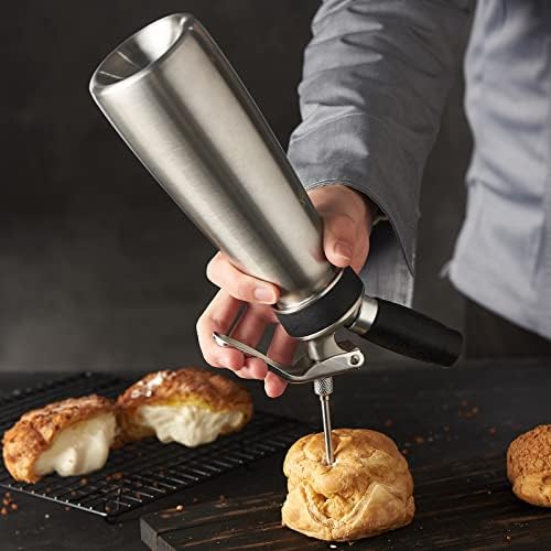  CURTA Professional Whipped Cream Dispenser, 18-8 Stainless Steel Food Grade Cream Whipper, Cream Maker With 3 Decorating Stainless Steel Nozzles, 500ml / 1 Pint Canister, N2O Chargers (Not Included)