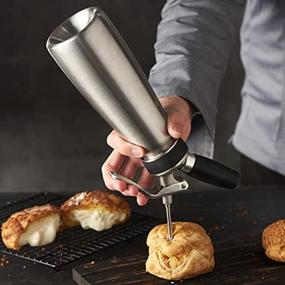  CURTA Professional Whipped Cream Dispenser, 18-8 Stainless Steel Food Grade Cream Whipper, Cream Maker With 3 Decorating Stainless Steel Nozzles, 500ml / 1 Pint Canister, N2O Chargers (Not Included)