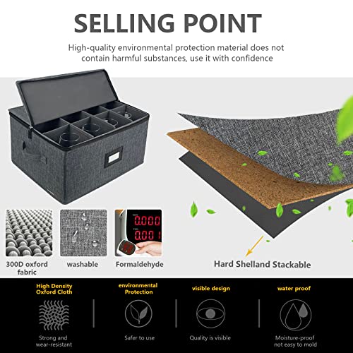  Wine Glass Storage Boxes, Stemware Storage Cases With Divider - China Storage Containers Hard Shell With Lids Holds 12 Wine Glass Or Crystal Glassware Storage Containers, Stackable With Label Window For Transport ,Protection,Moving (Dark Grey)