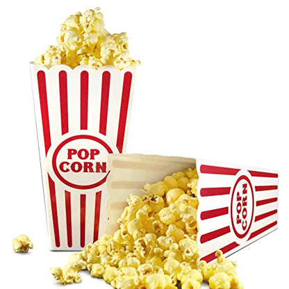  Stic Red White Striped Classic Popcorn Containers For Movie Night - 7.8 Inch Tall X 3.8 Inch Square (4 Pack)