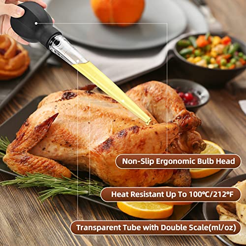  Large Turkey Baster With Cleaning Brush - Premium Baster Tool For Cooking - Easy To Use And Clean - Powerful Bulb Baster Syringe - Dishwasher Safe - Flavor Meat Poultry, Beef, Chicken(Black)