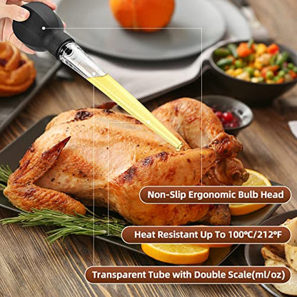  Large Turkey Baster With Cleaning Brush - Premium Baster Tool For Cooking - Easy To Use And Clean - Powerful Bulb Baster Syringe - Dishwasher Safe - Flavor Meat Poultry, Beef, Chicken(Black)