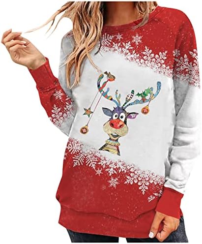  Womens Causal Loose Crewneck Fall Crew Neck Christmas Print Long Sleeve Sweatshirts Fashion Pullover Top Streetwear