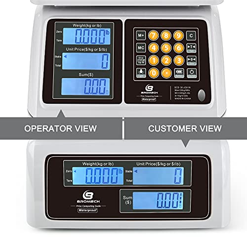  Food Scale, Price Computing Scale, IPX7 Waterproof, 66lbs Capacity, White Backlight LCD, Rechargeable Commercial Meat Produce Weight Scale For Farmers Market And Seafood