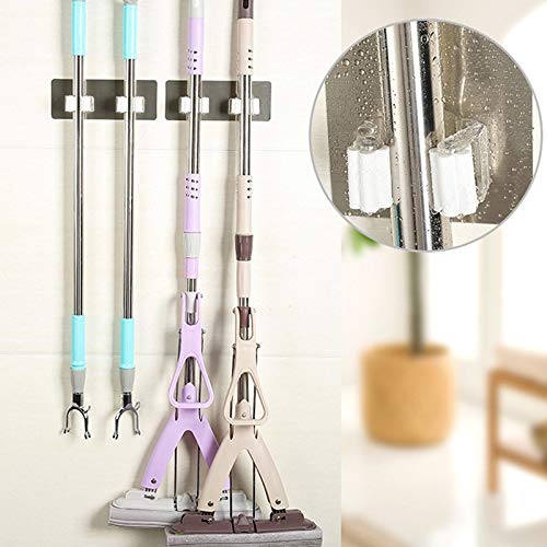  KLFGJ Wall Mounted Mop Organizer Holder Brush Broom Hanger Storage Rack Two Hanging Holes Non-Slip Kitchen Tool