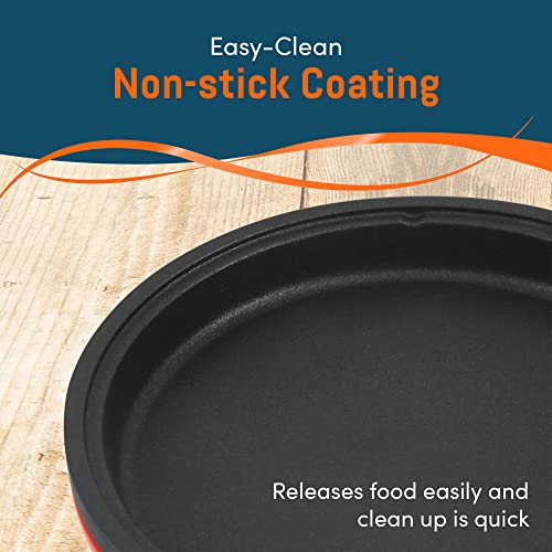  L-6101 Personal Stir Fry Griddle Pan, Rapid Heat Up, 650 Watts Non-stick Electric Skillet With Tempered Glass Lid, Red