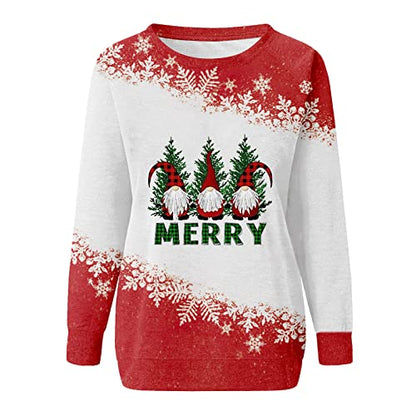  Pullover Sweatshirts For Women Fall Fashion Christmas Print Long Sleeve Sweatshirts Loose Tops Pullover Top Streetwear