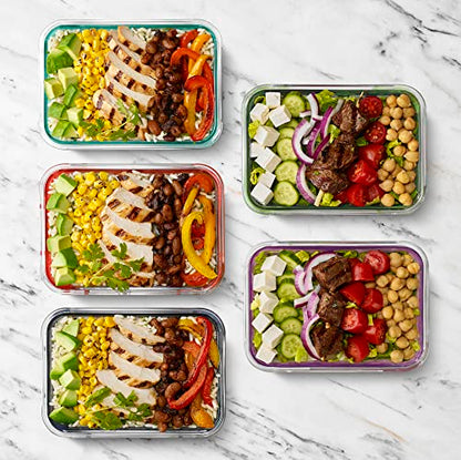  Duraglass Meal Prep Sets- Glass Food Storage Containers With Silicone Sleeves And Airtight BPA-Free Plastic Lids, Dishwasher, Microwave, And Freezer Safe