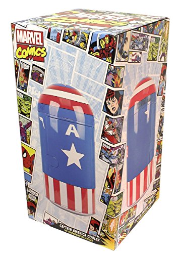  Marvel Comics Captain America Vintage Uniform Pattern Thermoelectric Cooler Mini Fridge, Red/White/Blue, 14 L