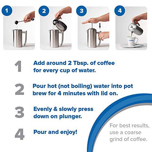  Double-Walled Stainless-Steel French Press Coffee Maker, Polished, 17 Ounces
