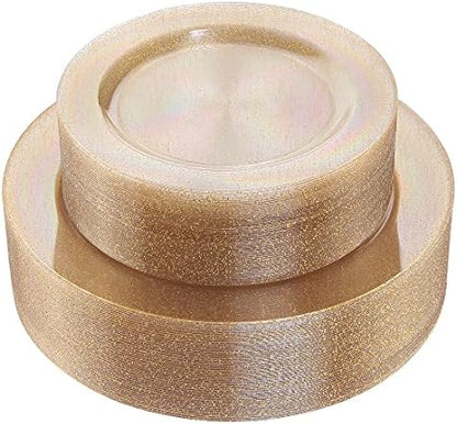  102 Pieces Solid Gold Disposable Plates, Gold Plastic Plates, Premium Plastic Party Plates Includes: 51 Dinner Plates 10.25 Inch And 51 Salad/Dessert Plates 7.5 Inch