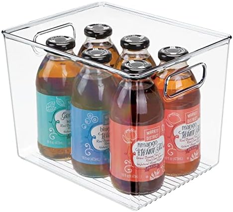  Plastic Stackable Kitchen Organizer - Storage Bin With Handles For Refrigerator, Freezer, Cabinet, And Pantry Shelves Organization - Food Container - Ligne Collection - Clear