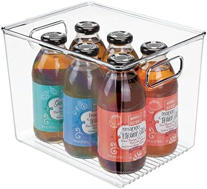  Plastic Stackable Kitchen Organizer - Storage Bin With Handles For Refrigerator, Freezer, Cabinet, And Pantry Shelves Organization - Food Container - Ligne Collection - Clear