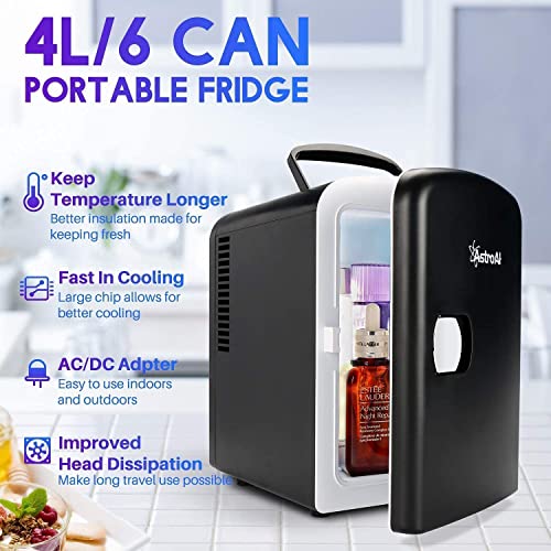  Mini Fridge 4 Liter/6 Can AC/DC Black Cigarette Lighter Extension Cord 12Ft/12V/120W/15A Bundle