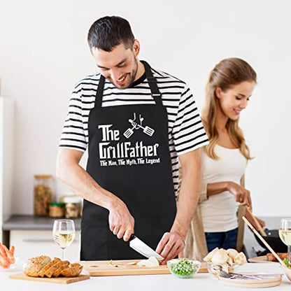  Kaidouma Funny Aprons For Men Dad With 2 Pockets - The Grillfather - Dad Birthday Gifts From Daughter Son - Father's Day Christmas Gift For Dad Chef Kitchen Bib Apron For Cooking, Grilling, BBQ