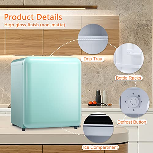  Compact Refrigerator Mini Fridge For Beverage, Ice Cream, Vegetable, Fruit, 1.7 Cu. Ft., Freezer With Drip Tray, Bottle Racks And Defrost Button, Great For Bedroom, Office, Garage, Dorm, Green