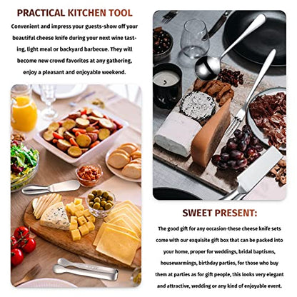  Charcuterie Board Accessories Cheese Spreader Knife Set Cheese Butter Knife Stainless Steel Mini Serving Tongs Spoons Appetizer Forks For Pastry Christmas (Silver, 20 Pieces)