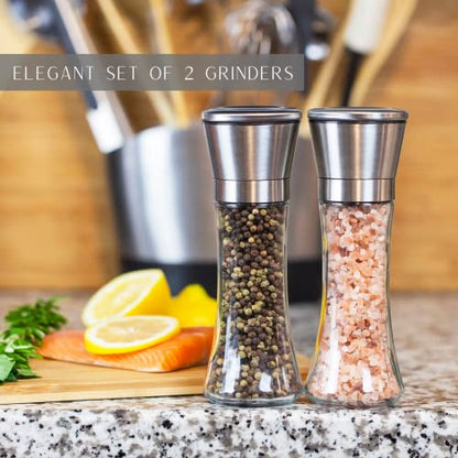 Orgeous Salt And Pepper Grinder Set - Refillable Stainless Steel Combo Shakers With Adjustable Coarse Mills - Enjoy Your Favorite Spices, Fresh Ground Pepper, Himalayan Or Sea Salts