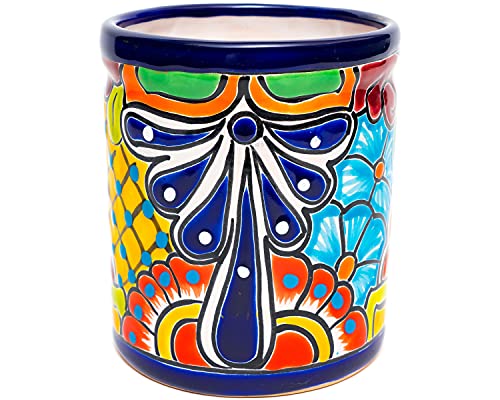  Ceramic Large Utensil Holder Spatula Crock Kitchen Counter Organizer Mexican Pottery Utensils Tools Caddy Spoon Rest White Ceramic (Cobalt Large (7.5"H X 6"W))