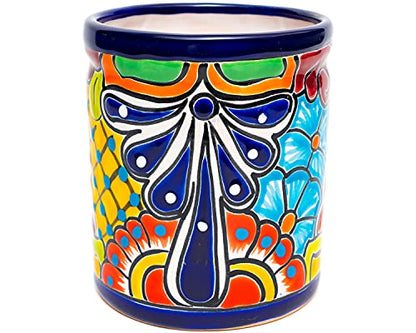  Ceramic Large Utensil Holder Spatula Crock Kitchen Counter Organizer Mexican Pottery Utensils Tools Caddy Spoon Rest White Ceramic (Cobalt Large (7.5"H X 6"W))