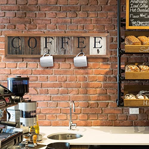  Ffee Mug Holder With Printed Solid Wood Coffee Sign, 6 Coffee Cup Hooks With Wooden Coffee Mug Display And Organizer - Distressed Coffee Rack Sign, 31.5" Wide