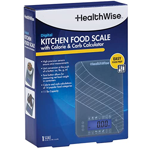  Digital Kitchen Food Scale With Calorie & Carb Calculator Tempered Glass | Precision Measurements | Unit Conversions: Oz, Lbs, G, Ml | 14 Pre-Set Foods, Gray (59-106)