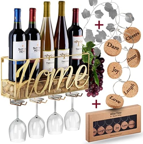  Wall Mounted Wine Rack - Bottle & Glass Holder - Cork Storage - Store Red, White, Champagne - Comes With 6 Cork Wine Charms - Home & Kitchen Décor - Designed By Anna Stay, Wine