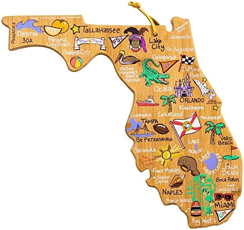  Exas State Shaped Cutting Board And Charcuterie Serving Platter With Artwork By Fish Kiss, Includes Hang Tie For Wall Display