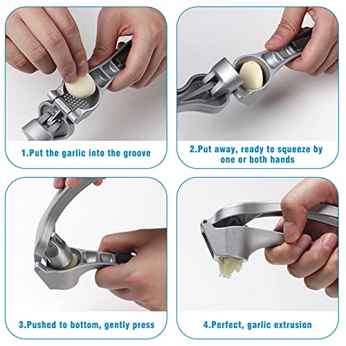  Garlic Press, Garlic Mincer Easy-squeeze Ergonomic Handle, Rust Proof, No Need To Peel, Professional Ginger Press & Garlic Crusher With Handy Cleaning Brush- Dishwasher Safe