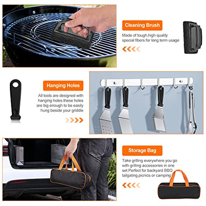  Blackstone Griddle Accessories Kit, 14pcs Flat Top Grill Accessories Set For Blackstone And Camp Chef, Enlarged Spatulas, Basting Cover, Scraper, Tongs, Grill Spatula Kit For Outdoor BBQ