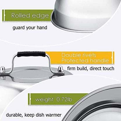  Melting Dome Lid Set Of 4, Leonyo 9" Professional Stainless Steel Griddle Accessories, Durable Basting Steaming Cover For Teppanyaki Flat Top Griddle Grill, Rivets Handle, Hamburger Bacon Cheese Steak
