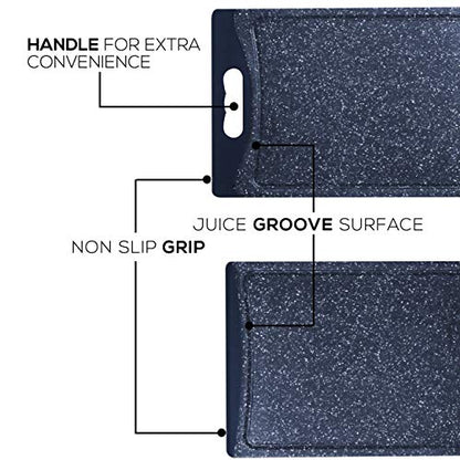  HEF GRIDS Durable Plastic Cutting Board Set, Chopping Board Thick Plastic, For Vegetable Meat Or Cheese With Non-Slip Feet And Handles With Juice Groove (Blue Marble)