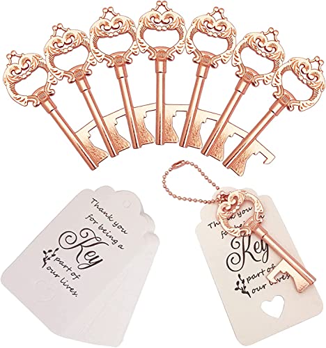  100pcs Wedding Favors,Vintage Skeleton Key Bottle Opener, Wedding Gifts For Guest,Bridal Shower Party Favors With Card Tag And Chains（Rose Gold）