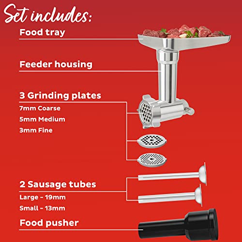  Meat Grinder Attachment For Instant Stand Mixer Pro, Includes 3 Grinding Plates, Cutting Blade, Sausage Plate, Sausage Tube, Food Tray, Food Pusher, And Feeder Housing, Meat Grinder Accessories