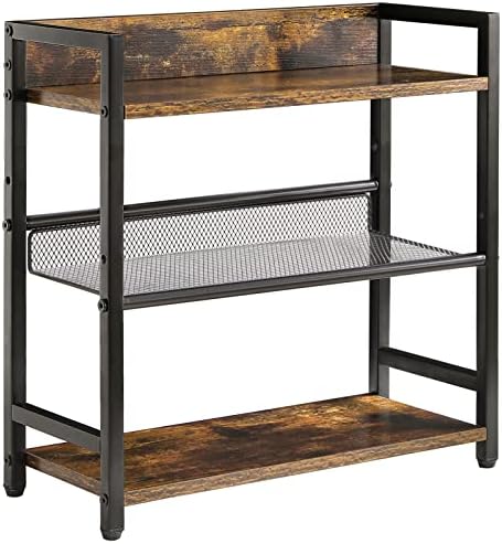  IBUYKE 2-Tier Spice Rack Industrial Counter Shelf Desktop Storage Organizer Standing Seasoning Rack For Countertop Kitchen Office Living Room Desktop Rustic Brown UTLJ002H