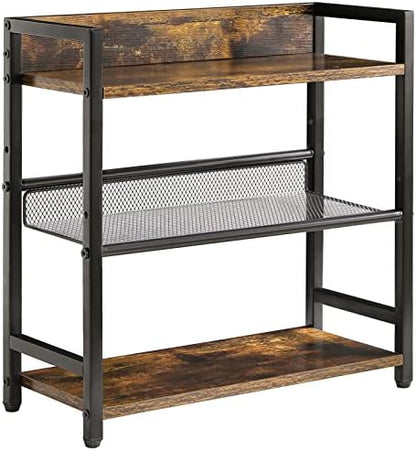  IBUYKE 2-Tier Spice Rack Industrial Counter Shelf Desktop Storage Organizer Standing Seasoning Rack For Countertop Kitchen Office Living Room Desktop Rustic Brown UTLJ002H