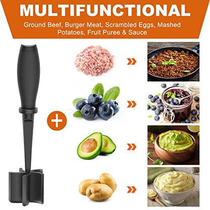  Eat Chopper, Heat Resistant Meat Masher For Ground Beef, Hamburger Meat, 5 Curve Blade Hamburger Chopper, Ground Meat Smasher Ground Beef Chopper, Mix And Chop Kitchen Tool & Meat Browning Utensil