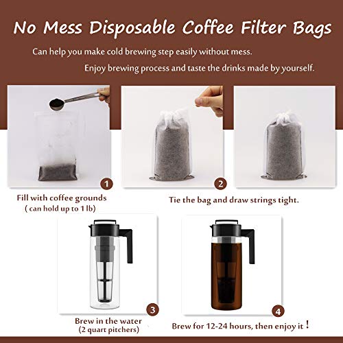  Isposable Cold Brew Coffee Filters - 100 Count Single Use Filter Sock Packs Durable Fine Mesh Brewing Bags For Concentrate, Iced Coffee Maker, French/Cold Press Kit, Tea In Mason Jar, 6'' X 10''
