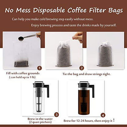  Isposable Cold Brew Coffee Filters - 100 Count Single Use Filter Sock Packs Durable Fine Mesh Brewing Bags For Concentrate, Iced Coffee Maker, French/Cold Press Kit, Tea In Mason Jar, 6'' X 10''