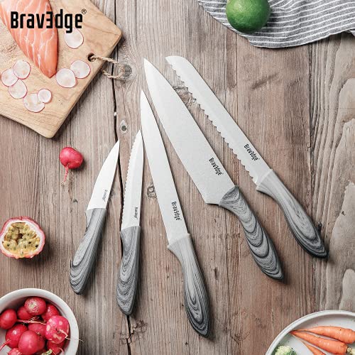  5 PCS Kitchen Knife Set, Kitchen Knives Professional With Sheaths And Gift Box, High Carbon Stainless Steel Ultra Sharp Chef Knife Set For Multipurpose Cooking With Ergonomic Handle