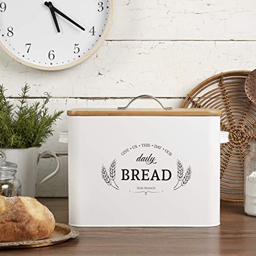  Extra Large White Farmhouse Bread Box For Kitchen Countertop - Breadbox Holder Fits 2+ Loaves - Bread Storage Container Bin - Rustic Bread Keeper Vintage Metal Kitchen Decor For Counter