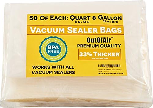  100 Vacuum Sealer Bags: 50 Pint (6" X 10") And 50 Quart (8" X 12") OutOfAir Vacuum Sealer Bags Works With FoodSaver & Other Savers. 33% Thicker, BPA Free, Great For Sous Vide