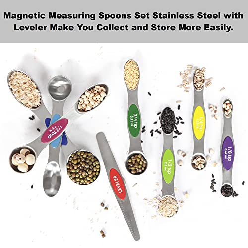  Magnetic Measuring Spoons Set Stainless Steel With Leveler,Multicolors Measuring Cups And Spoon Set Kitchen Gadgets Apartment Essentials Fits In Spice Jars,Stackable Metal Tablespoon Spoon For Baking