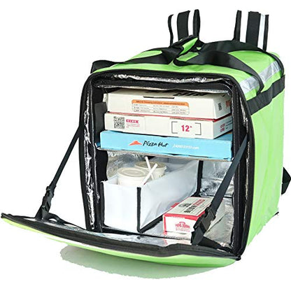 K-76F: Doubledeck Insulated Pizza/Food Delivery Backpack Bag, 16"x 15"x 18",With A Cup Holder. A Glossy Waterproof, Collapsible Food Take-Out Box For Catering, Restaurant Delivery, 76Liters(Green)