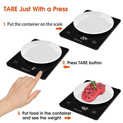  Digital Food Kitchen Scale,Marsno 22lb Food Scale Digital Weight Grams And Oz For Cooking Baking, 1g/0.1oz Precise Graduation, Sleek Tempered Glass Battery Included (Black)