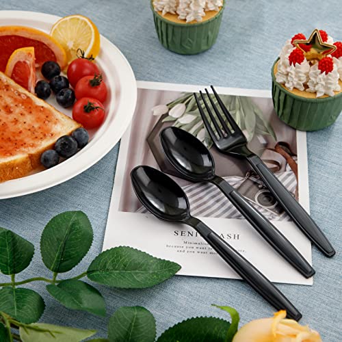  Supernal 400pcs Plastic Forks And Spoons,Black Plastic Silverware,Party Plastic Utensls Include 200 Plastic Forks And 200 Plastic Spoons For Home Kitchen Birthday,Party,Wedding, Easter, Monther's Day