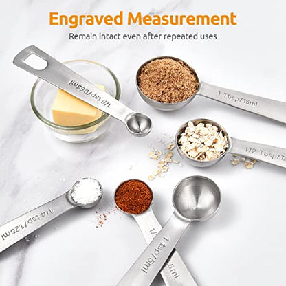  Measuring Spoons: U-Taste 18/8 Stainless Steel Measuring Spoons Set Of 7 Piece: 1/8 Tsp, 1/4 Tsp, 1/2 Tsp, 3/4 Tsp, 1 Tsp, 1/2 Tbsp & 1 Tbsp Dry And Liquid Ingredients