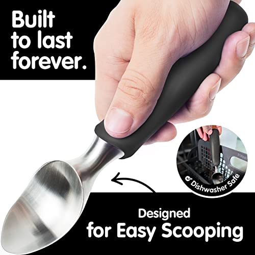 Ice Cream Scoop Stainless Steel - Dishwasher Safe, Ice Cream Scooper With Comfortable Handle (Black)