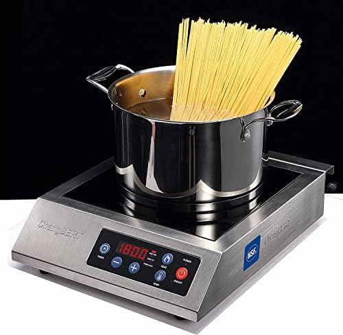  HangBERT Induction Cooktop 1800W NSF Certified Commercial Grade Durable Countertop Burner Pro Chef Professional 18/10 Stainless Steel Housing Schott Glass 10-Hour Timer